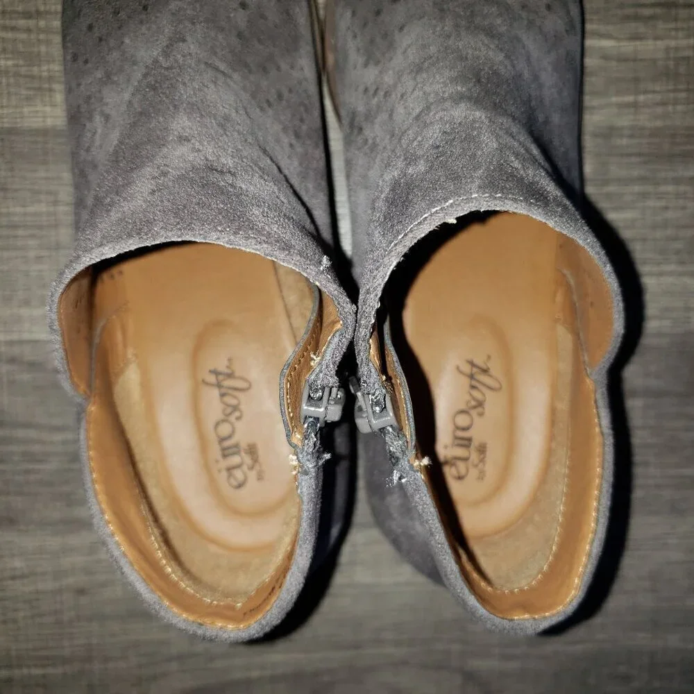 Sofft Tulip Perforated Faux Suede Ankle Bootie Boot Pietra Grey Size Women's 8.5